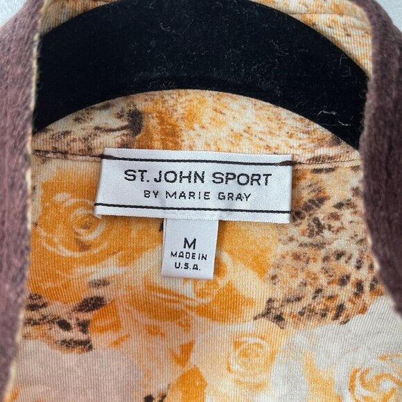 St. John Sport Size M Brown Velour Zip-Up Jacket Sweater Drawstring Hem - Picture 3 of 10